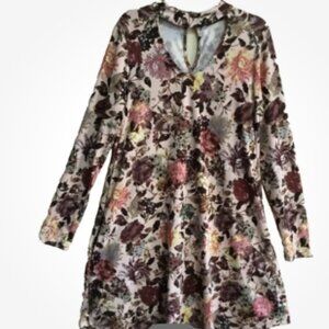 PaperMoon by Chico's Women Sz S Shift Dress Stretch Poly Blend Peach Green Brown